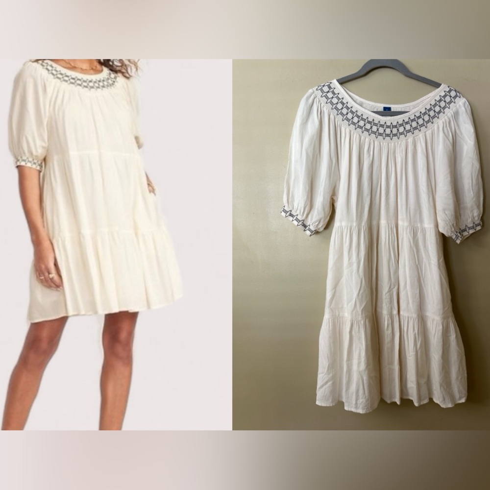 OLD NAVY Puff-Sleeve Embroidered Smocked Mini Swing Dress